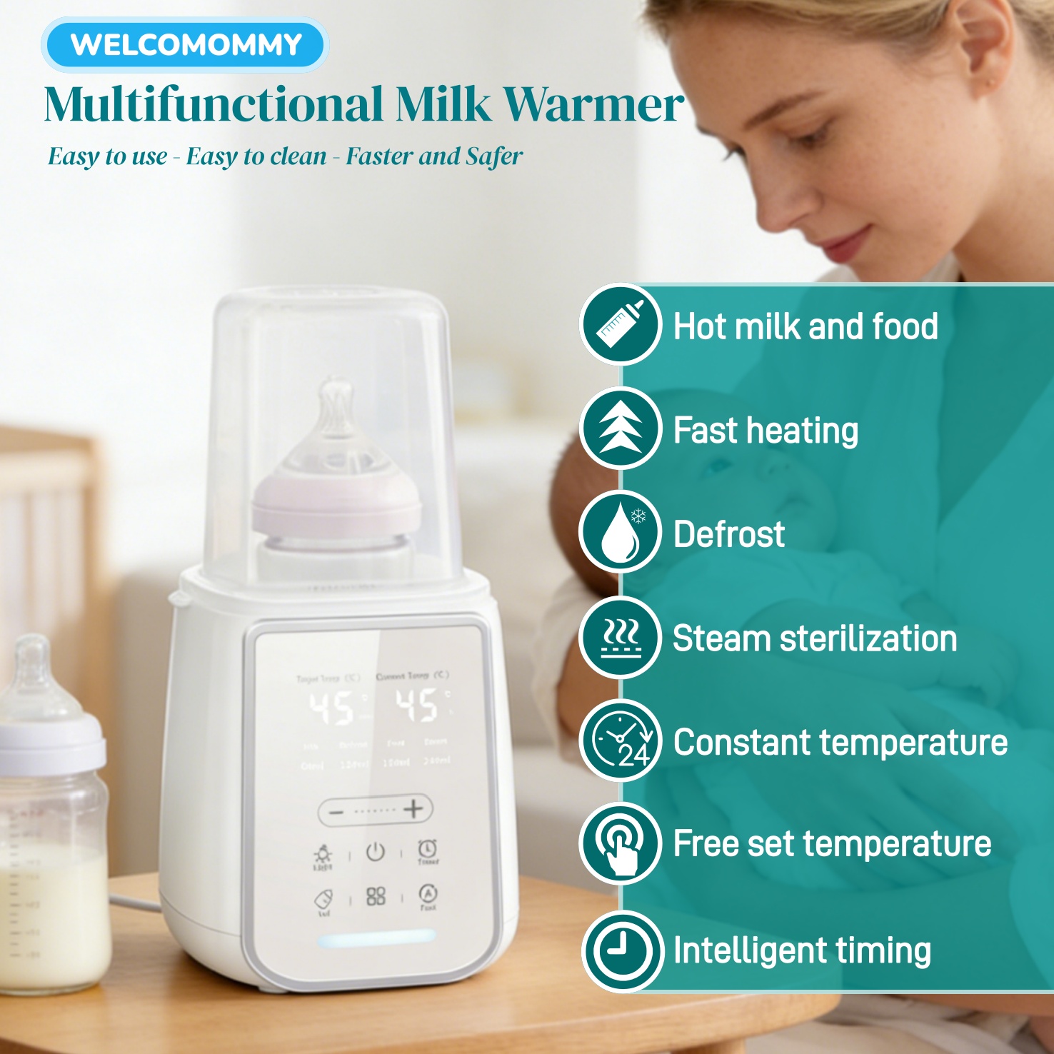 Baby Food Warmer - 8-in-1-Muttermilchwärmer für Babyflaschen, Sterilisator, Multifunktions-Muttermilch- und