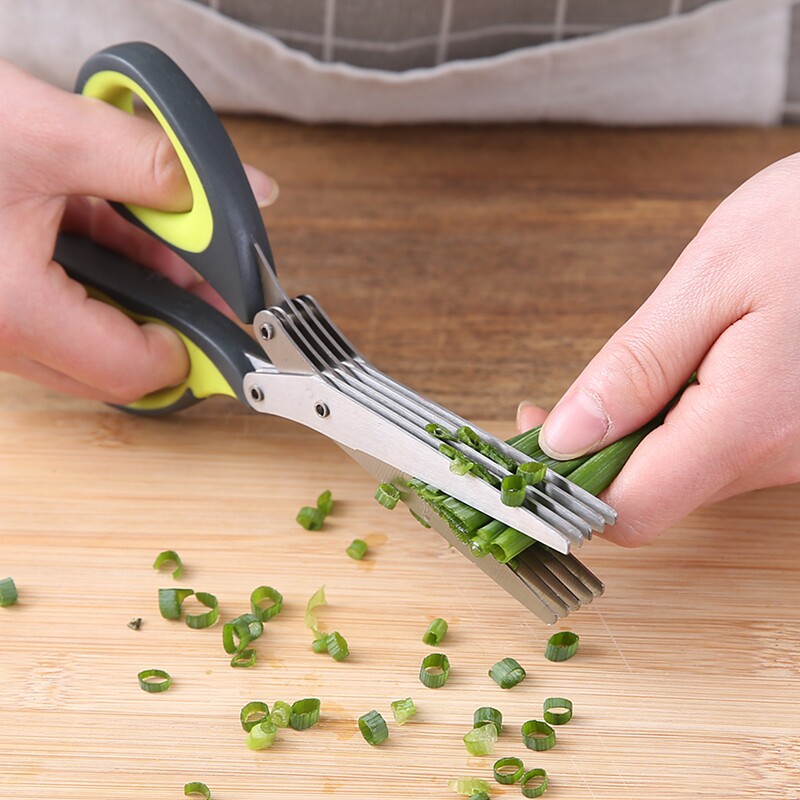 Baby Food Scissors - Zerkleinerungsschere für Frühlingszwiebeln, Edelstahl-Lebensmittelschere, Multifunktionaler 5-Schicht-Nori-Zerkleinerer,