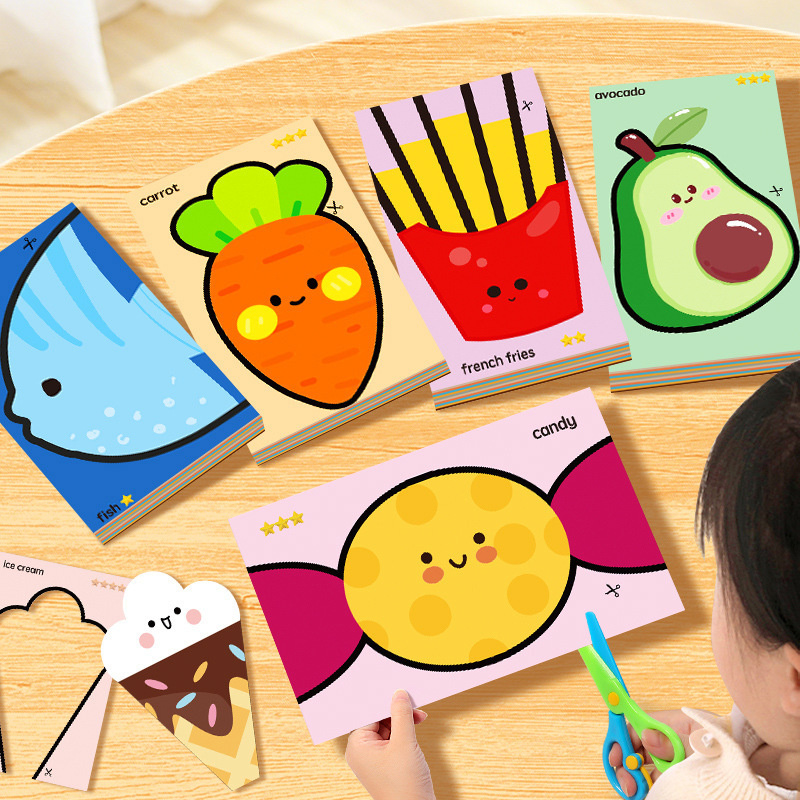 Baby Food Scissors - Handgefertigte Papierschnitte Interessante Origami-Setzungen mit Tier-/Pflanzen-/Lebensmittelmustern