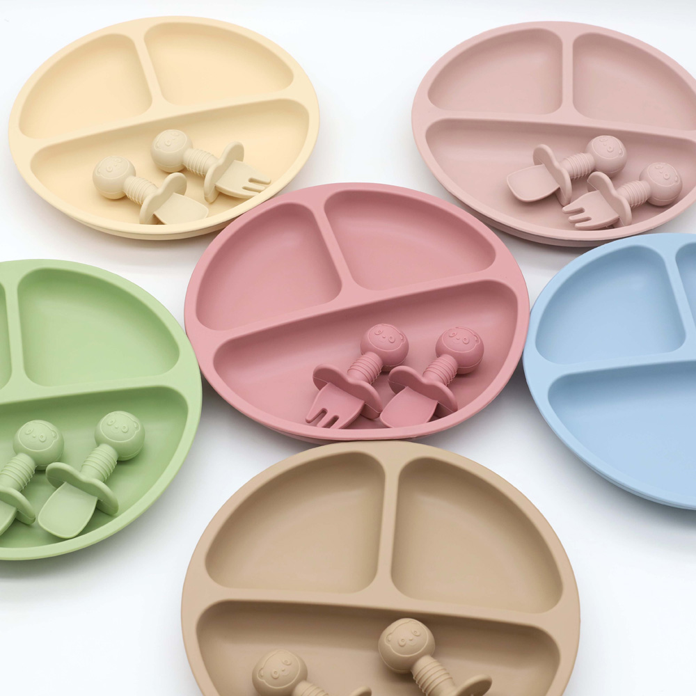 Baby Food Menu - 3-teiliges Baby-Silikon-Geschirr-Set, Teller für die Einführung